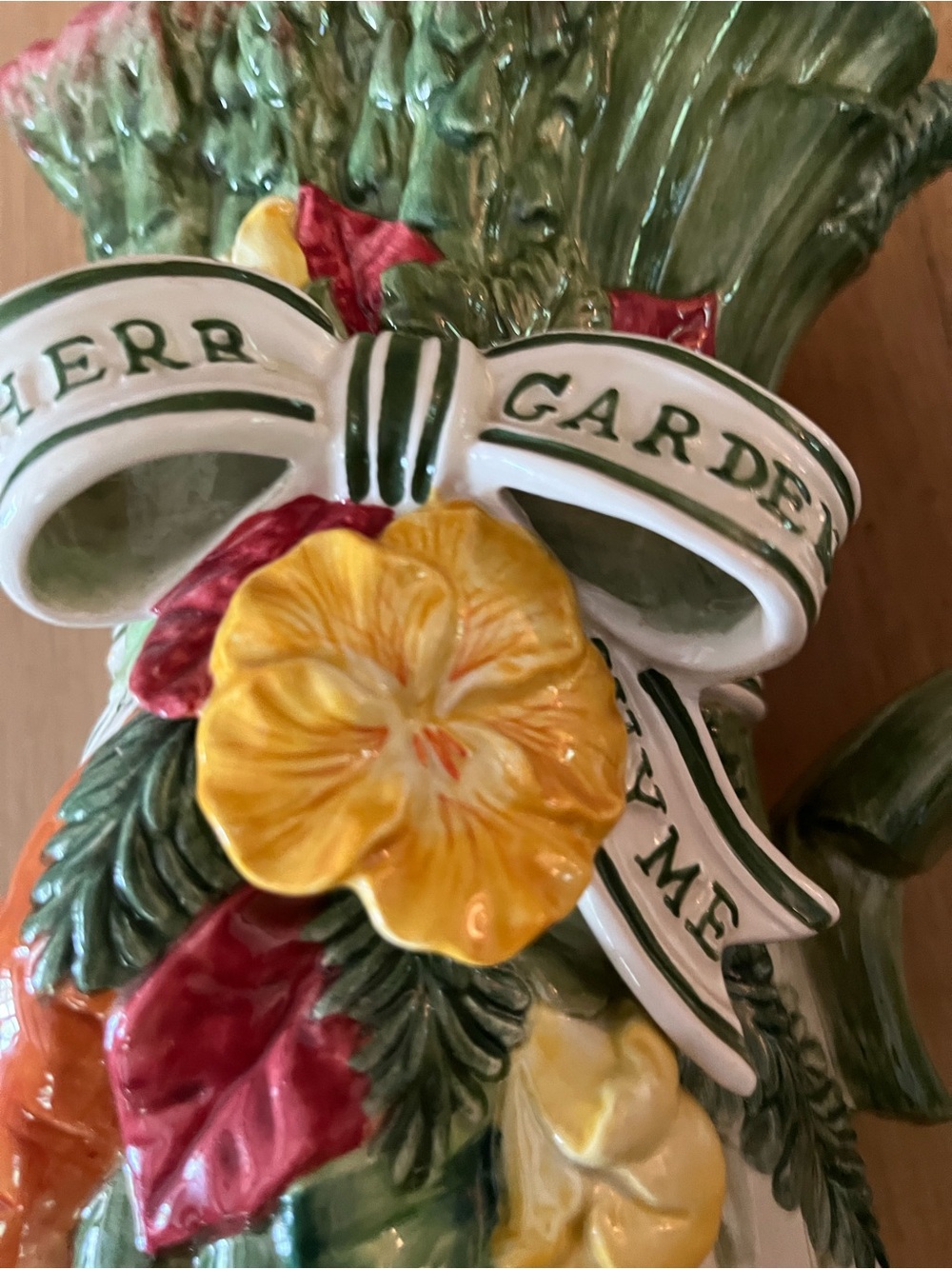 Fitz and Floyd Ceramic Herb Bundle Pitcher in Green, Pink and Yellow - Picture 7 of 9